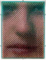 Each act of living, 2025, Serie Optical Portraits Wood Upright, Lack auf Holz, 26 x 20 x 8,6cm